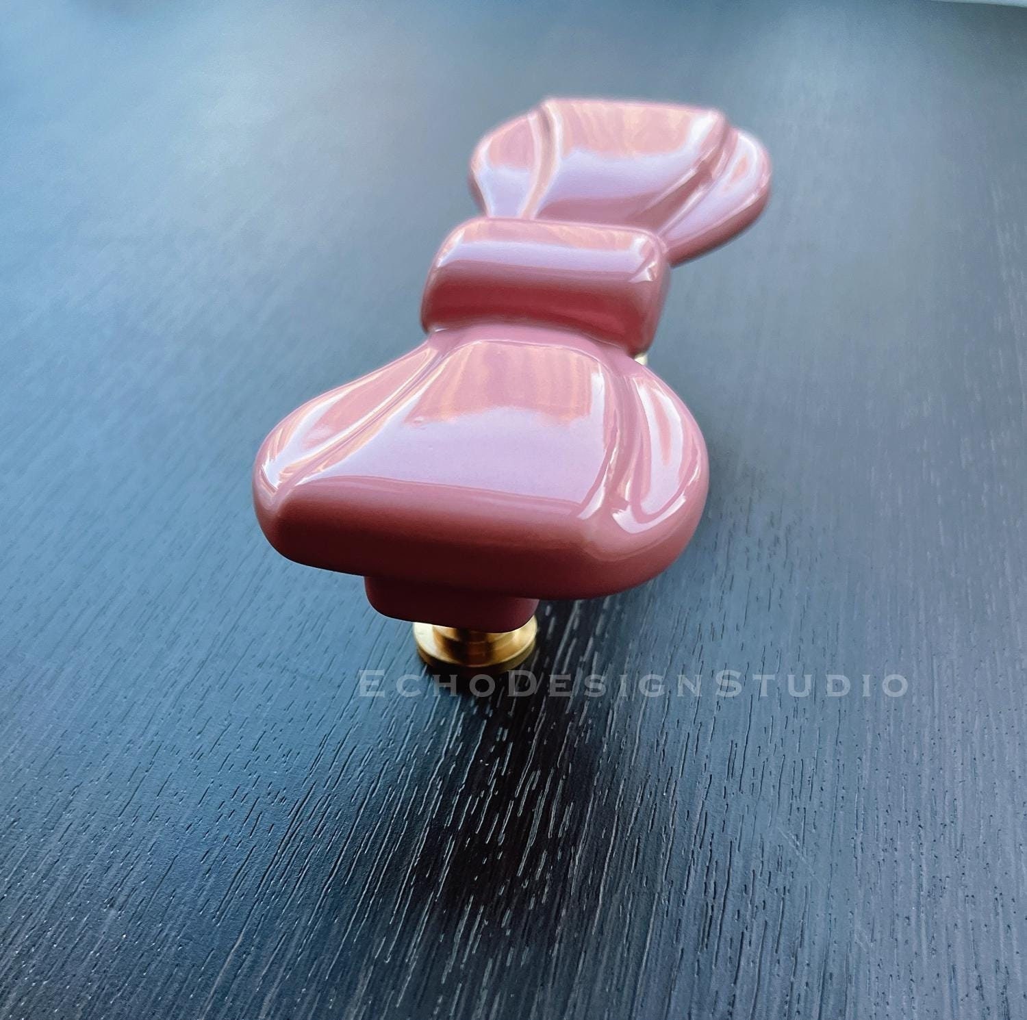 Pink Bow Ceramic Cabinet Knob Handle Drawer Pull Knob Dresser Pull Cupboard Pull Modern Design Wardrobe Pull (BS-C-976)