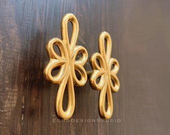 Solid Brass Flower Cabinet Knob: Modern Gold Dresser Pull (BS-C-185)