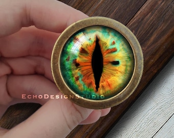 Dragon Eye Glass Dome Drawer Pull: Gold Cupboard Knob