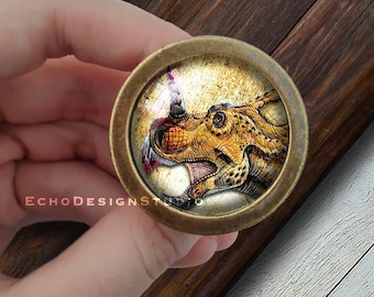 Dinosaur Picture Knob: Gold Dome Glass Drawer Pull
