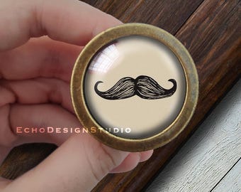 Mustache Glass Dome Knob: Gold Dresser Drawer Pull