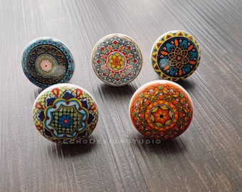Flower Ceramic Cabinet Knob: Modern Mandala Dresser Pull (BS-C-1145)
