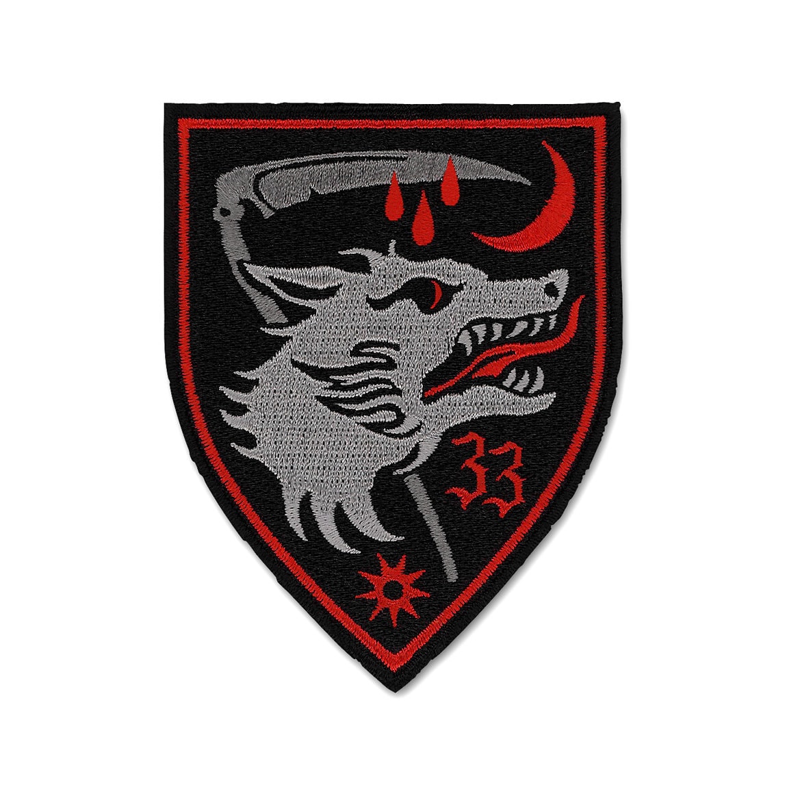 PATCH TOPPA RICAMATA WOLF LUPO CHE ULULA 6x8,5 CM TERMOADESIVA COLORI NERO/BEIGE - Foto 12