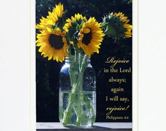 Philippians 4 verse 4 - Bible Verse Art - Sunflower Bouquet Photo - Sunflower Decor, Christian Wall Art, Scripture Art, Christian Home Decor