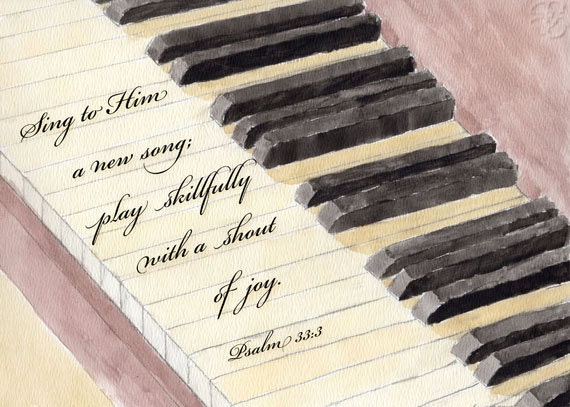 Christian Wall Art Print Piano watercolor with Psalm 33 | Etsy