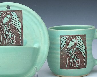 Hand Made Catholic Holy Water Font or Coffee Cup Our Lady of Guadalupe Bust