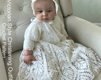 Christening Dress Outfit Victorian Style Crochet Pattern 4-6 Months