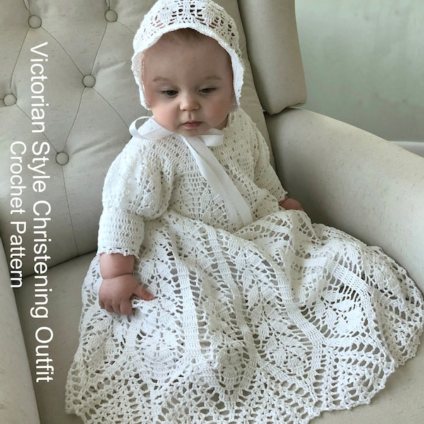 Christening Dress Outfit Victorian Style Crochet Pattern 4-6 Months