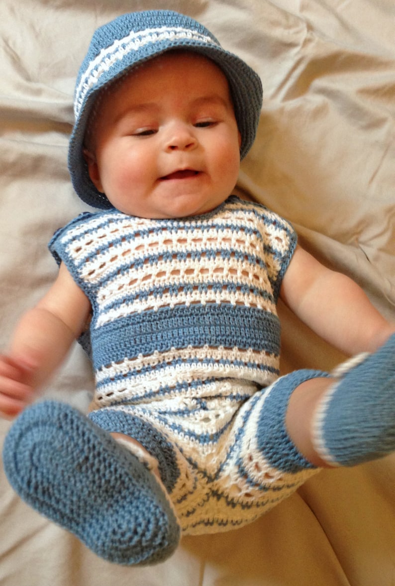 Crochet Pattern Baby Boy Romper Outfit 46 Months Etsy