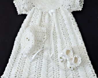 Newborn Baptism/Christening/Coming Home Outfit Crochet Pattern with Dress, Bonnet, Booties and Printable Slip Pattern