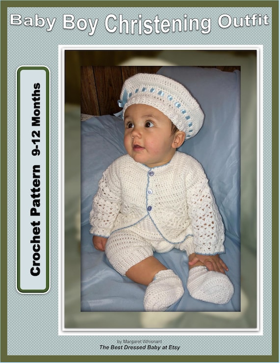 Traje de bautizo para bebe nino de 9 a 12 meses patron de crochet con chaqueta mameluco boina y botines Etsy Mexico