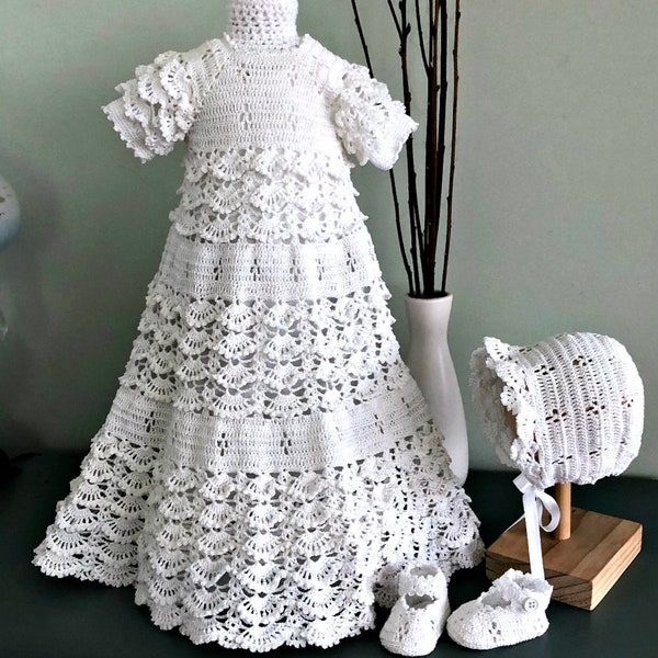 Little Ruffles Baptism Outfit for Newborn-3 Months Baby Girl Crochet Pattern