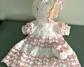 Ensemble petit volants pour nouveau-né pour bébé fille - Nouveau-né - 3 mois avec robe, bonnet et chaussures