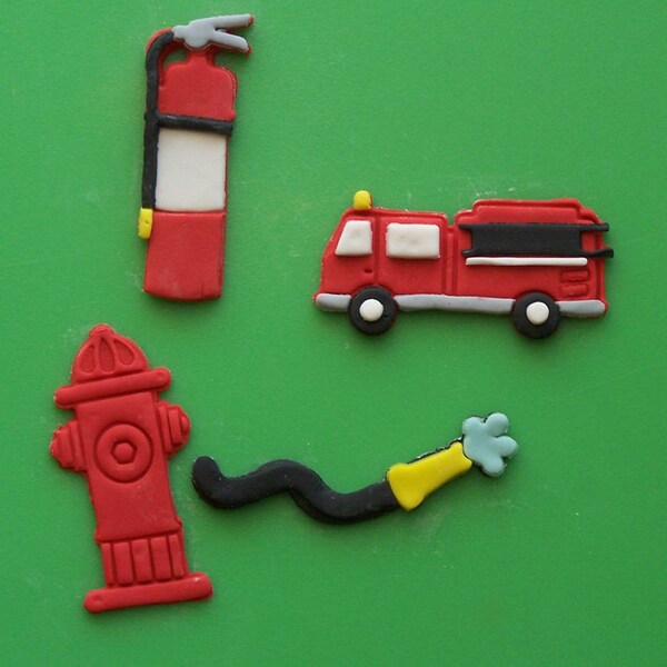 Fondant Fire Truck Cake Toppers Etsy