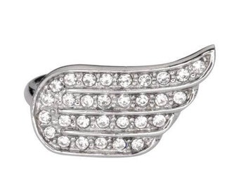 Heavy Metal Jewelry Ladies Bling Wing Ring White Crystals Stainless Steel Motorcycle Jewelry