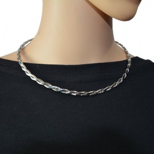 Stainless Steel Twist Wire Cuff Necklace Heavy Metal Jewelry