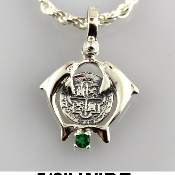 Replica Kissing Dolphin Pendant Atocha Silver Shipwreck Coin Imitation Emerald Mel Fisher Key West Florida  Necklace Not Included