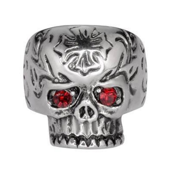 Heavy Metal Jewelry Ladies Cross Imitation Ruby Eyes Skull Ring Stainless Steel Motorcycle Jewelry
