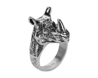 Heavy Metal Jewelry Gents Stainless Steel Large Rhino Ring Motorcycle Jewelry