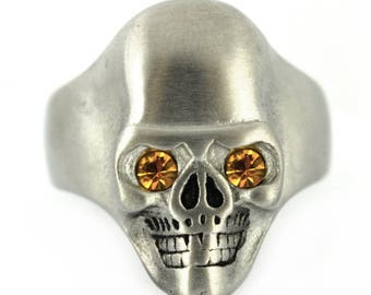 Brushed Finish Skull Ring Imitation Topaz Eyes Solid Inside