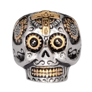 Ladies Sugar Skull With Cross Skull Ring Stainless Steel Motorcycle Heavy Metal Jewelry Size 5-9 SK1066