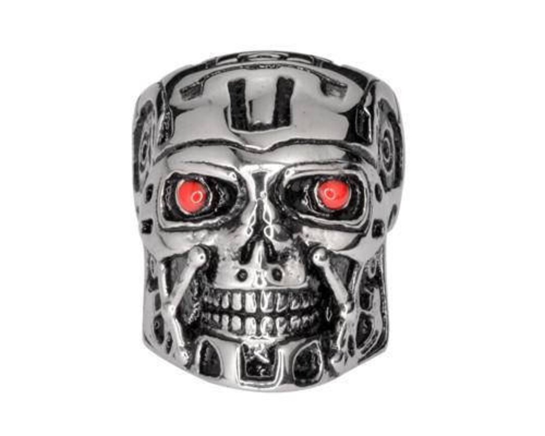 Termintor Rings Heavy Metal Jewelry Gents Terminator Robot Red Eyes Ring Stainless ...