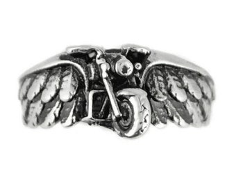 Men's and Ladies Motorcycle Angel Wing Ring Unisex Biker Stainless Steel Heavy Metal Jewelry SK1860 Sizes 5-13