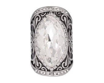 Heavy Metal Jewelry Ladies Big Crystal Fancy Design Ring Stainless Steel Motorcycle Jewelry