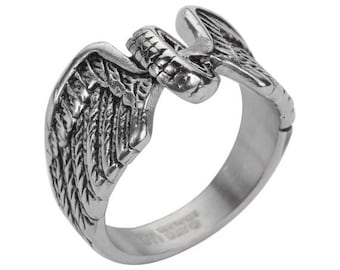 Heavy Metal Jewelry Ladies Keep Us Safe Ring Wheel With Wings Stainless Steel Motorcycle Tire Womens Biker Jewelry Size 5-10 SK1042