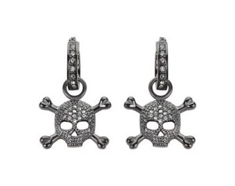 Heavy Metal Jewelry SK1522 Hoop Bling Black Skull Earrings Imitation Diamonds Stainless Steel Motorcycle Biker Jewelry Biker-Earrings