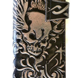 SK2833 Leather Wallet Embossed Skull "Highest Quality Italian Leather" image 2
