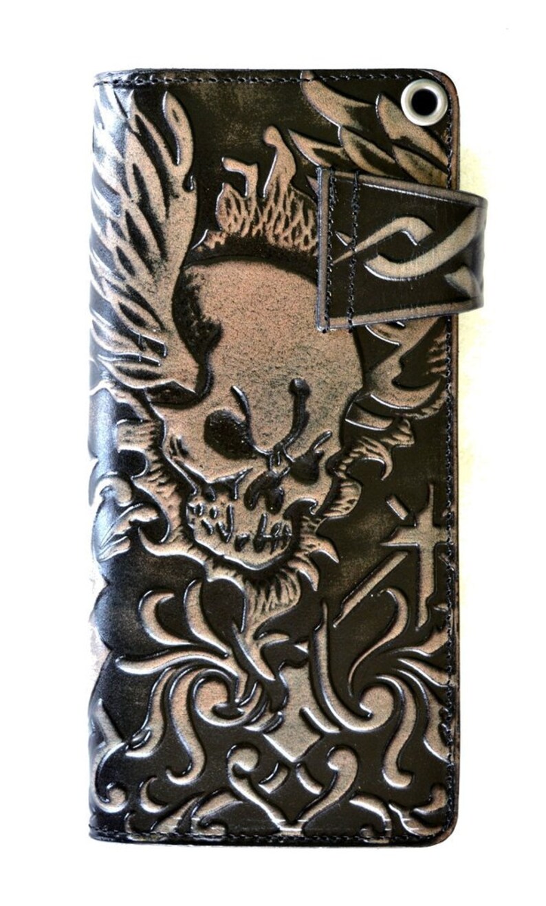 SK2833 Leather Wallet Embossed Skull "Highest Quality Italian Leather" image 2