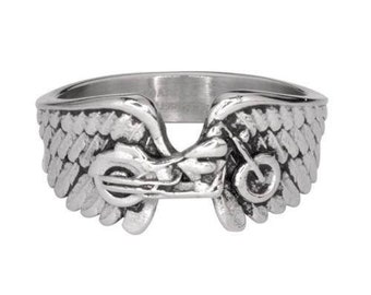 Heavy Metal Jewelry Ladies Motorcycle Bike Wing Ring Stainless Steel