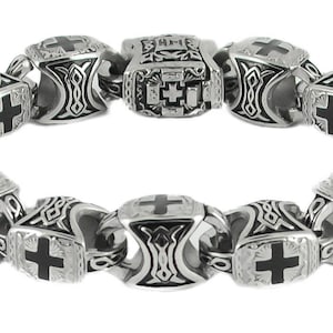 Herren Griechisches quadratisches Kreuz Armband Edelstahl Kirche Gläubige lieben diese St. Mark Minister katholische religiöse Schwermetall Schmuck SK1715