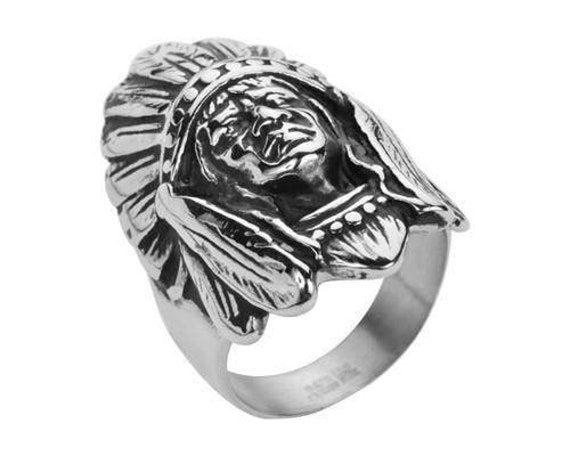 Heavy Metal Jewelry Gents Indian Head Ring Stainless Steel