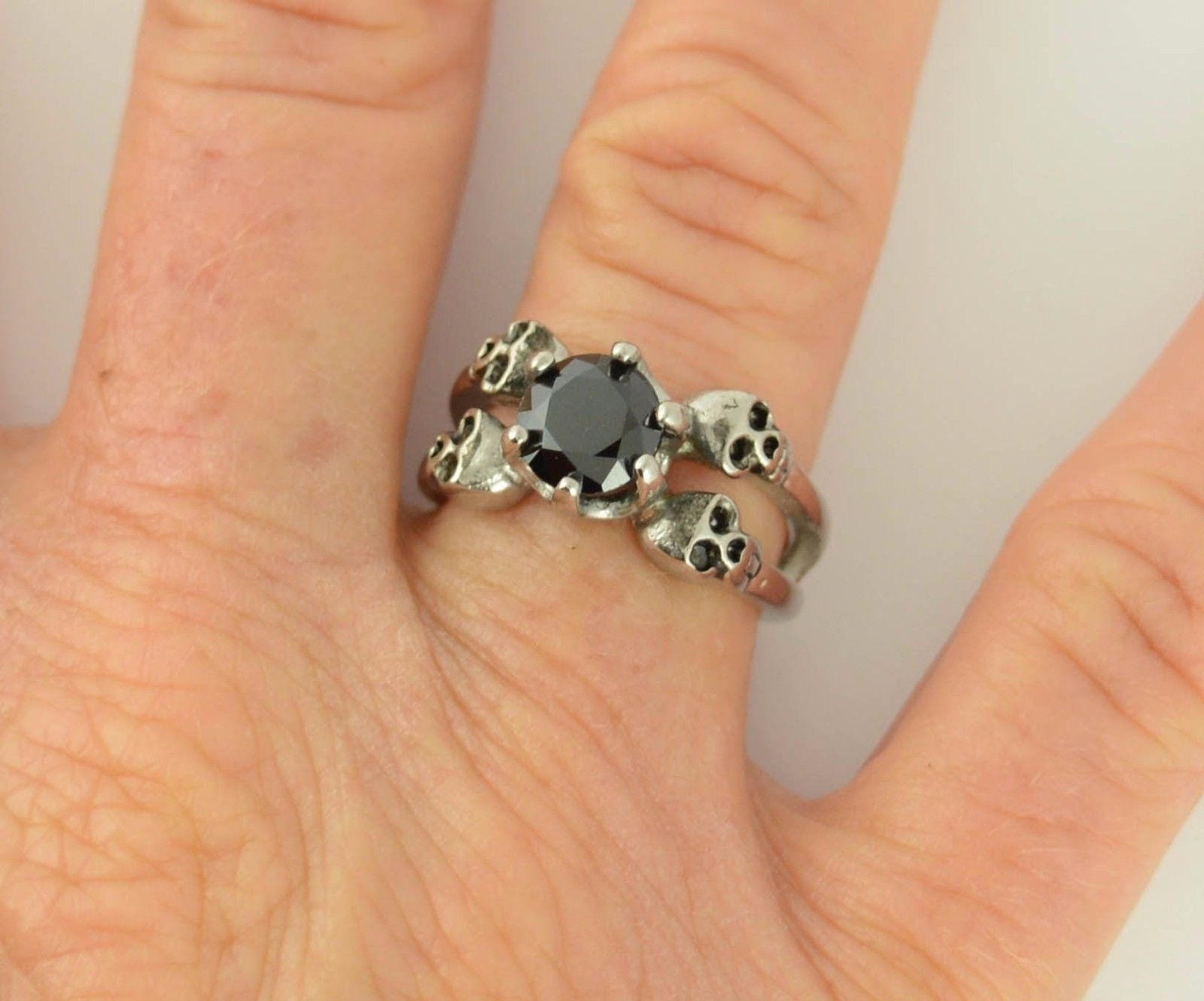 Womens Biker Motorcycle NEW Stainless Steel Black Stone Ring Etsy