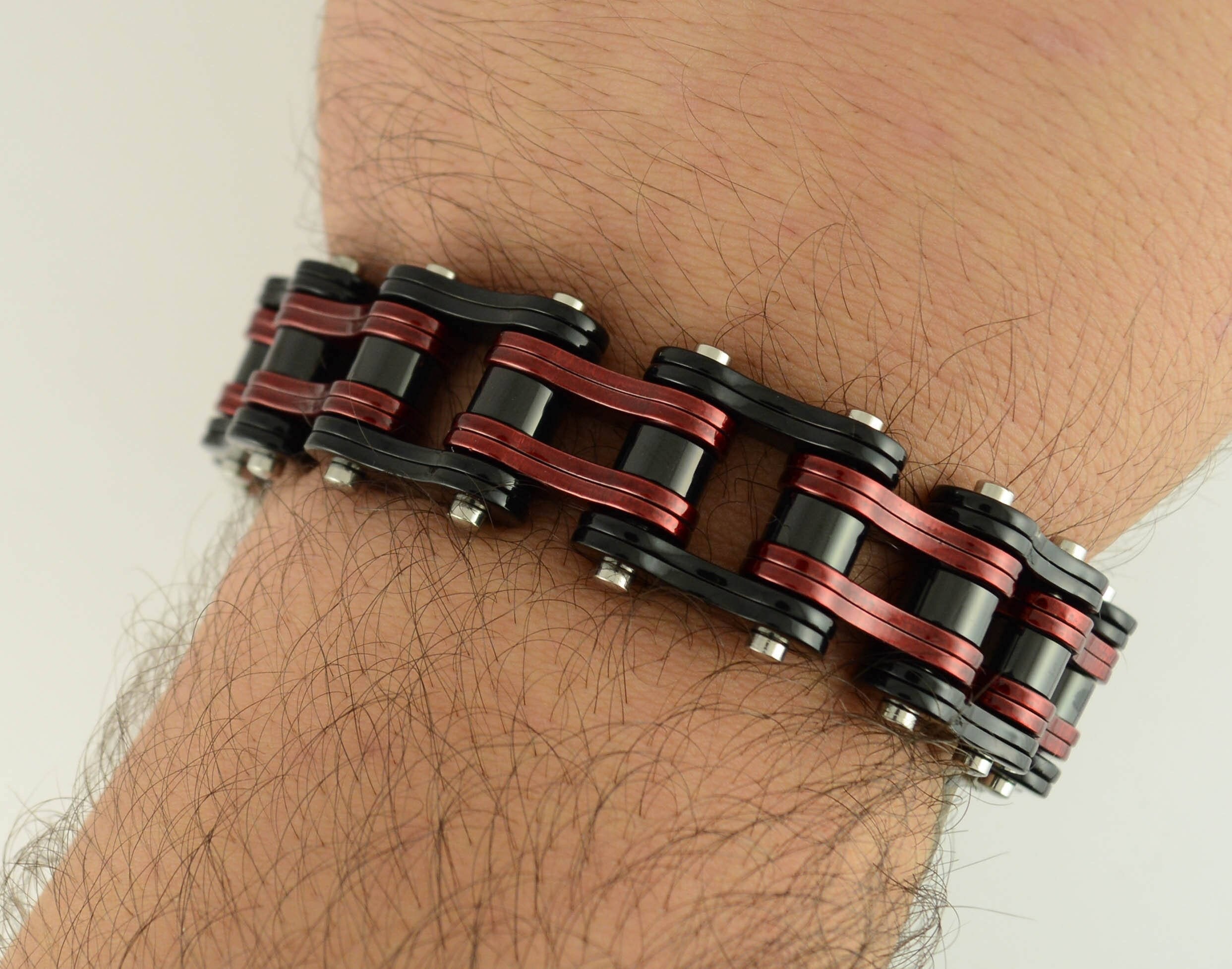 Heavy Metal Jewelry Two Tone Black Candy Red 3/4 Inch Wide Heavy Metal Jewelry Two Tone Black Candy Red 3/4 Inch Wide