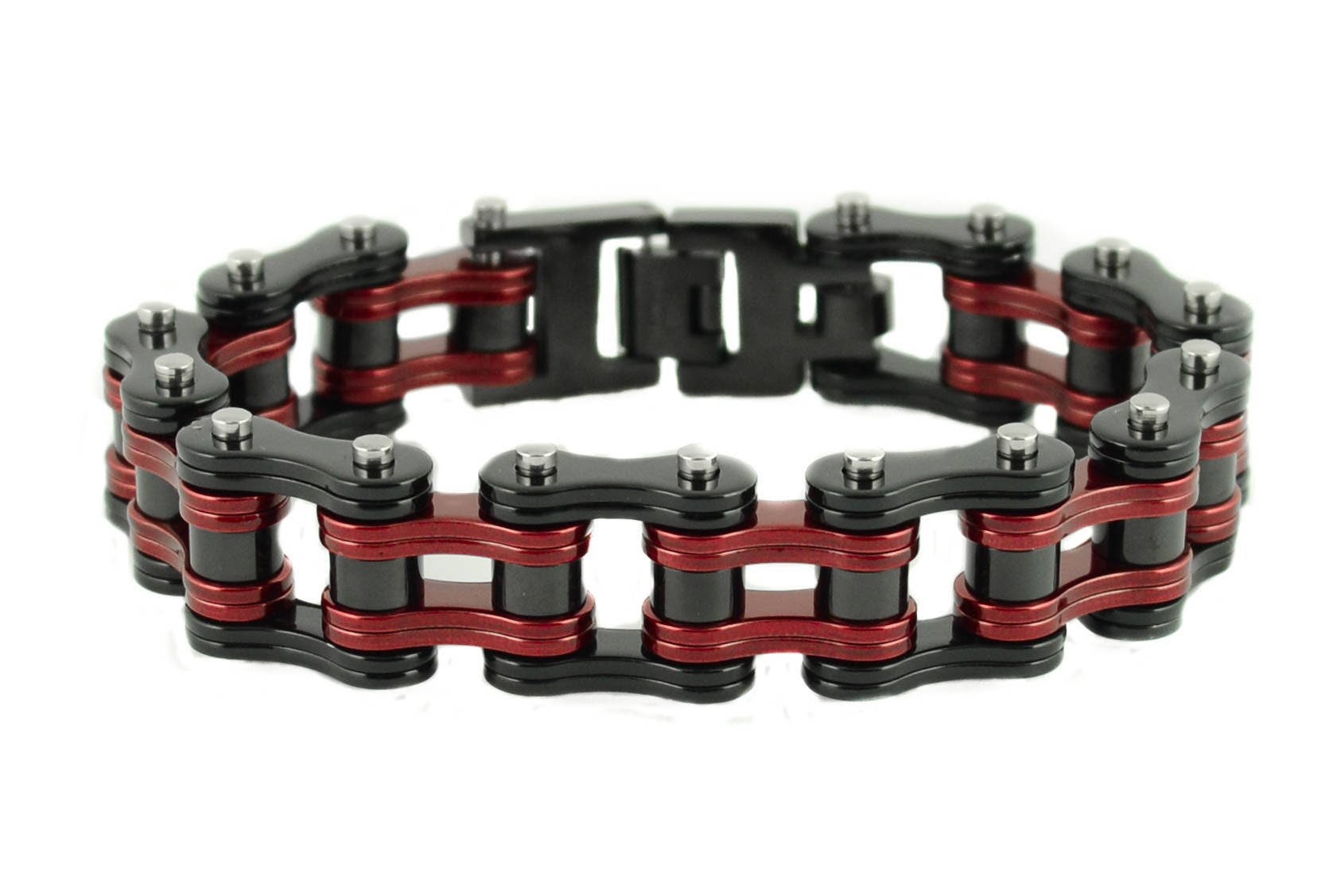 Heavy Metal Jewelry Two Tone Black Candy Red 3/4 Inch Wide Heavy Metal Jewelry Two Tone Black Candy Red 3/4 Inch Wide