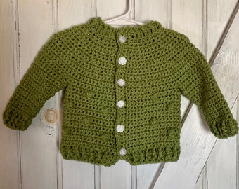 BABY GIRL GIFT /olive Cardigan Baby Sweater/  Button Up Baby Sweater Baby Girl Sweater