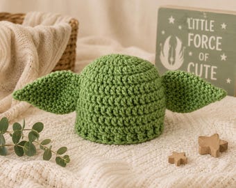 Molde de crochê em PDF para gorro de bebê Yoda - Recém-nascido