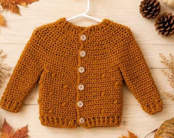 BABY GIRL GIFT /Cardigan Baby Sweater/  Button Up Baby Sweater /Baby Girl Sweater Gold