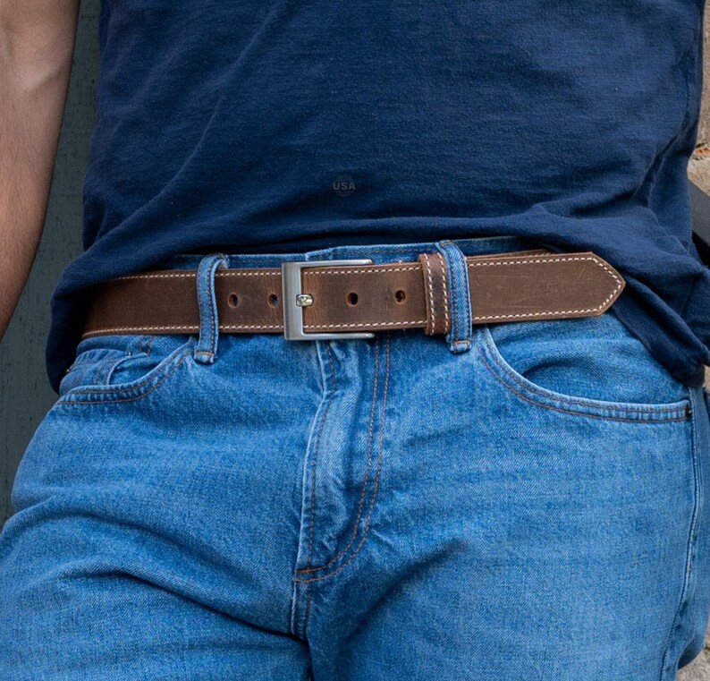 Caraway Mountain Distressed Brown Leather Belt – Stitched Edge, Nickel-Free Buckle, Made In USA - View #6