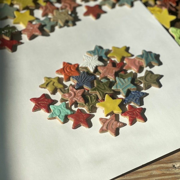 Star Shaped Mosaic Tile Handmade Decorative Stoneware Assorted Colors (1 1/2-2”) Ceramic