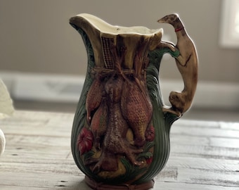 Vintage Serving Pitcher Grey Hound Hunting Dog Pheasant Rabbit