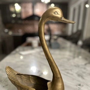 Large brass swan planter