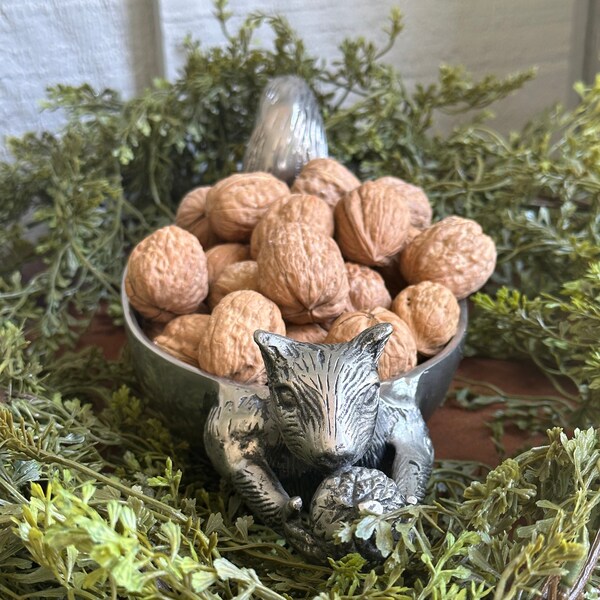 Large squirrel pewter bowl