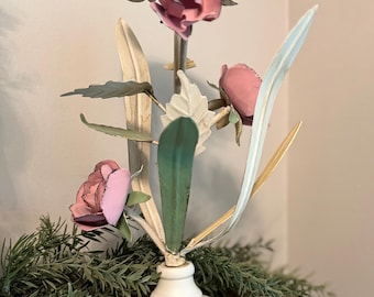 Vintage Tole rose candle holder