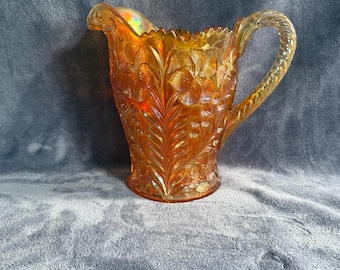 Vintage Imperial Orange Carnival glass water pitcher