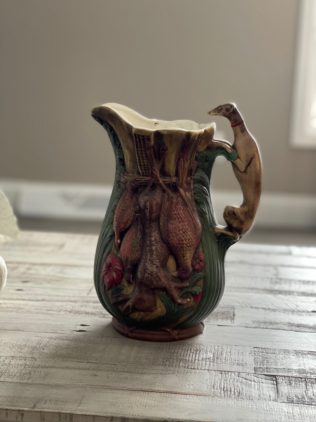 Vintage Serving Pitcher Grey Hound Hunting Dog Pheasant Rabbit - Etsy