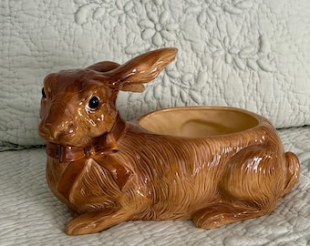 Raro macetero grande para conejos de color marrón Fitz and Floyd